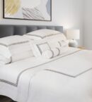 400 Thread Count White 100% Cotton Sateen Hotel Stitch Embroidery Border Duvet Cover set