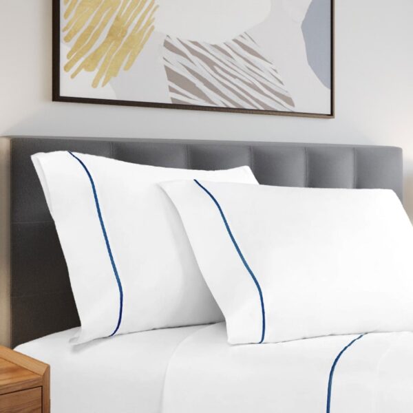 Single Embroidery Border 400 Thread Count White 100% Cotton Sateen Sheet Set