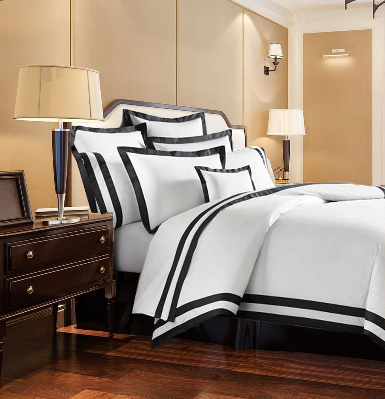 400 Thread Count white Cotton Sateen Hotel Stitch Edge Border Frame duvet cover set - Image 3