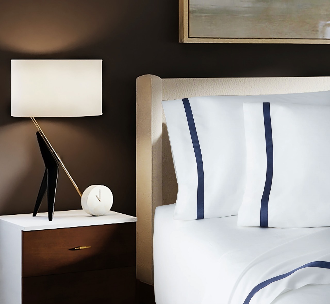 400 Thread Count White 100% Cotton Sateen Border Frame Sheet Set