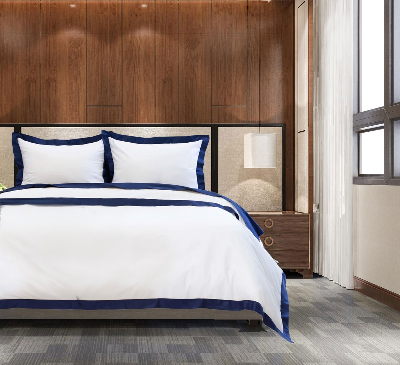 400 Thread Count white 100% Cotton Sateen Hotel Stitch Edge Border Frame Duvet cover set - Image 2
