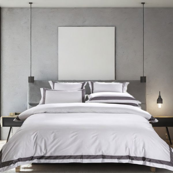 400 Thread Count white 100% Cotton Sateen Hotel Stitch Edge Border Frame Duvet cover set