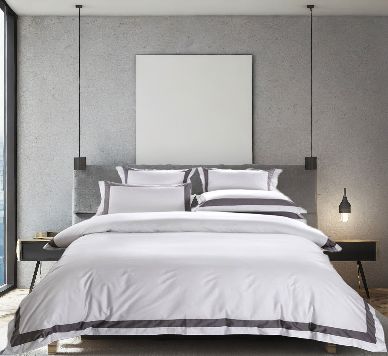 400 Thread Count white 100% Cotton Sateen Hotel Stitch Edge Border Frame Duvet cover set - Image 3
