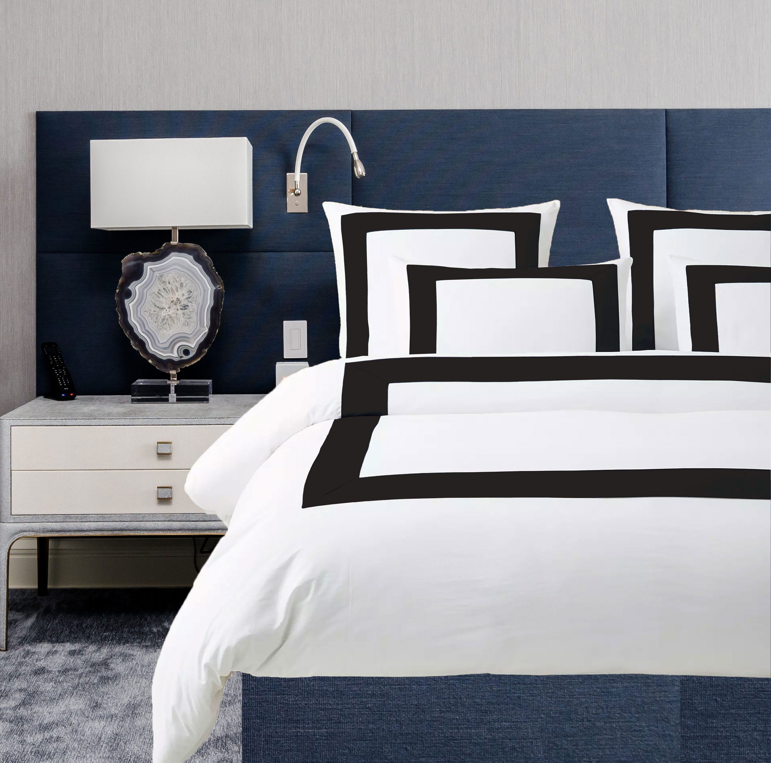 400 Thread Count white Cotton Sateen Hotel Stitch Border Frame duvet cover set - Image 2