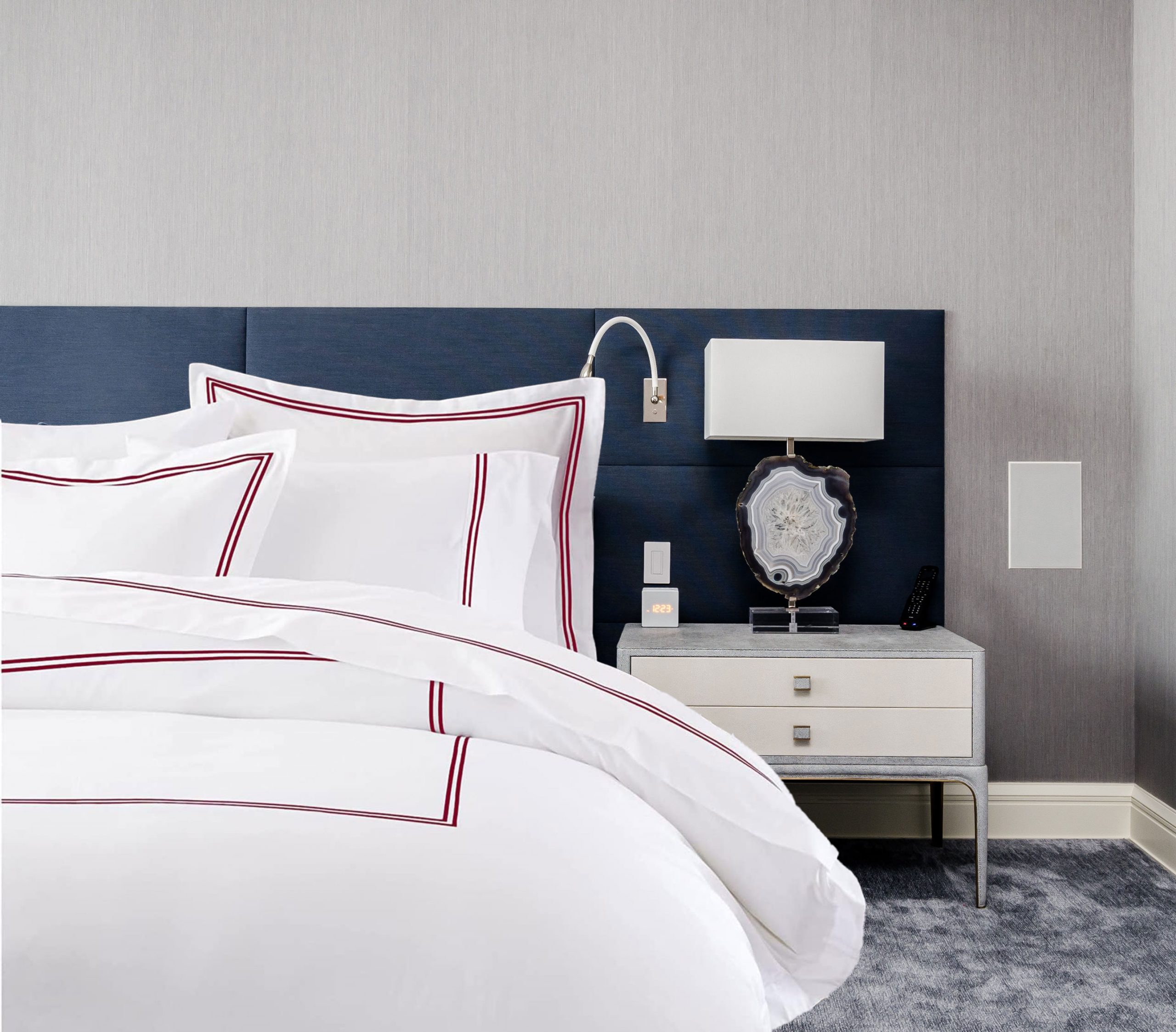 400 Thread Count White Cotton Sateen Hotel Stitch Double Embroidery Border Duvet Cover Set - Image 7