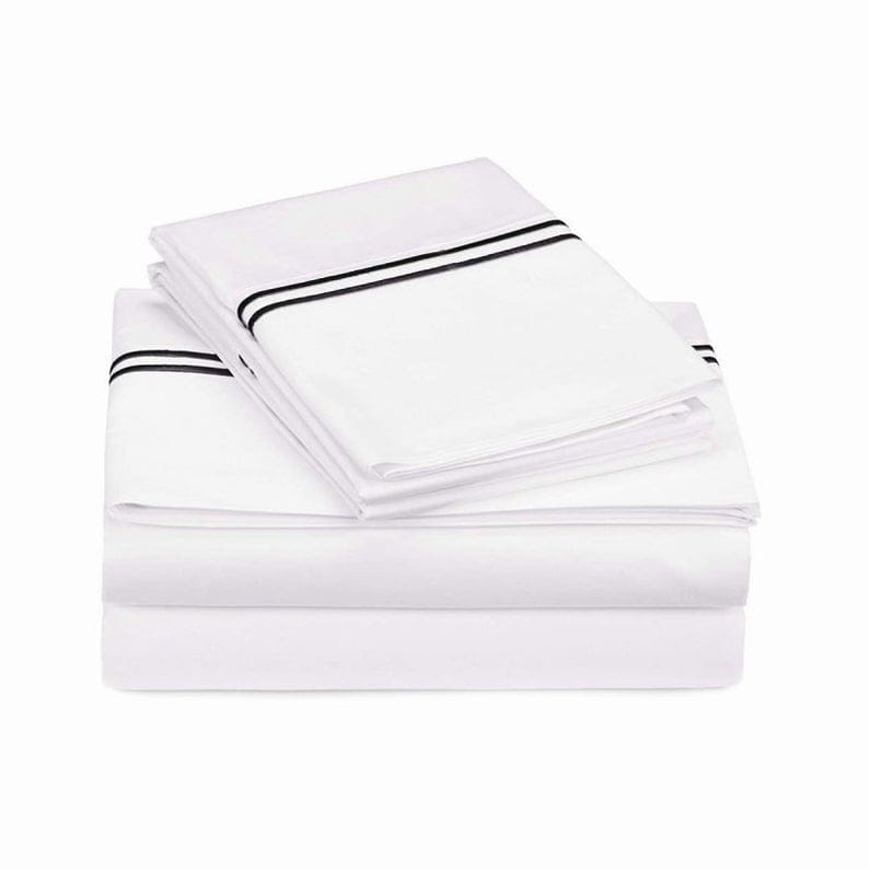 Bed Sheet Set: Double Embroidery Border 400 Thread Count White 100% Cotton Sateen Sheet Set - Image 6