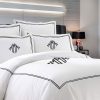 Personalized Monogram 400 Thread Count White Cotton Sateen Hotel Stitch Double Embroidery Border Duvet Cover set - Image 5