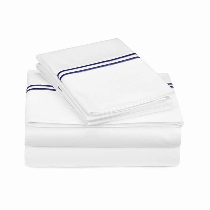 Bed Sheet Set: Double Embroidery Border 400 Thread Count White 100% Cotton Sateen Sheet Set - Image 3