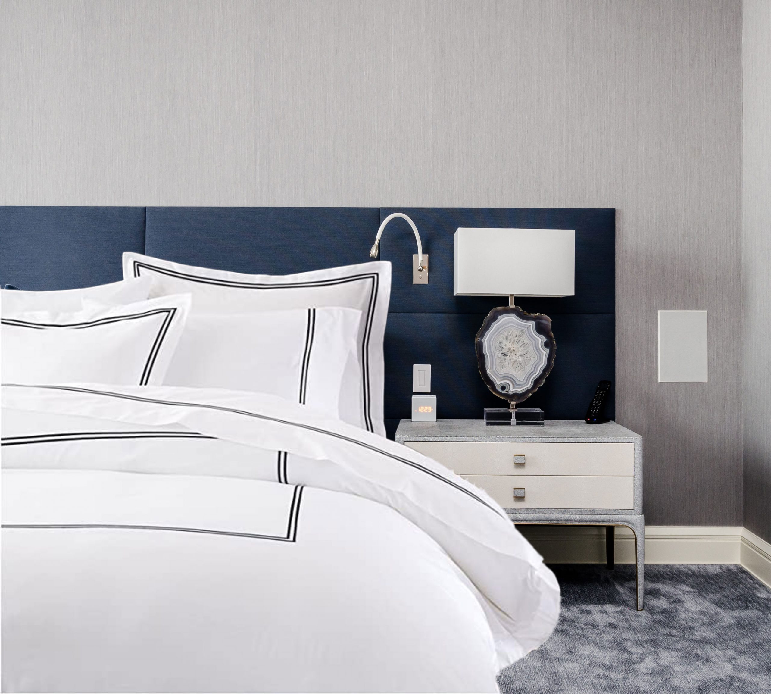400 Thread Count White Cotton Sateen Hotel Stitch Double Embroidery Border Duvet Cover Set - Image 8