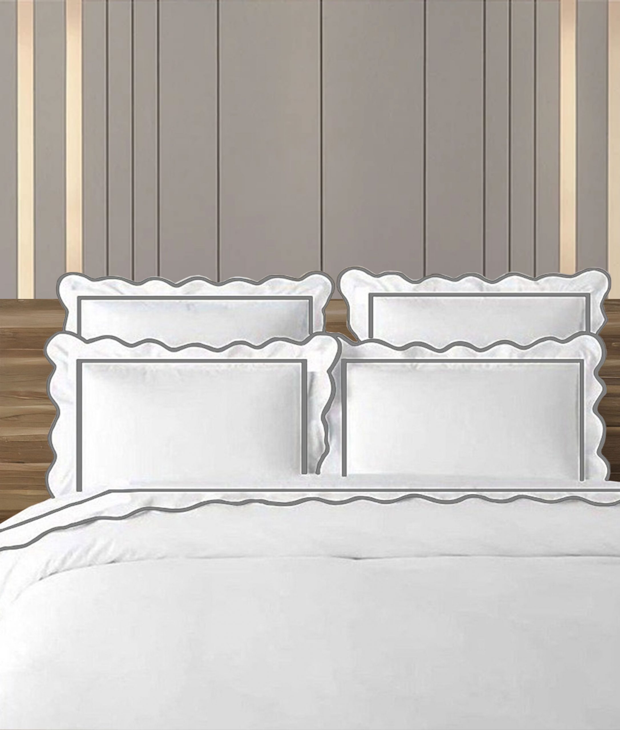 Scalloped and Border Embroidery duvet cover -400 Thread Count 100%White Cotton Sateen Hotel Stitch Duvet Cover Set - Image 9