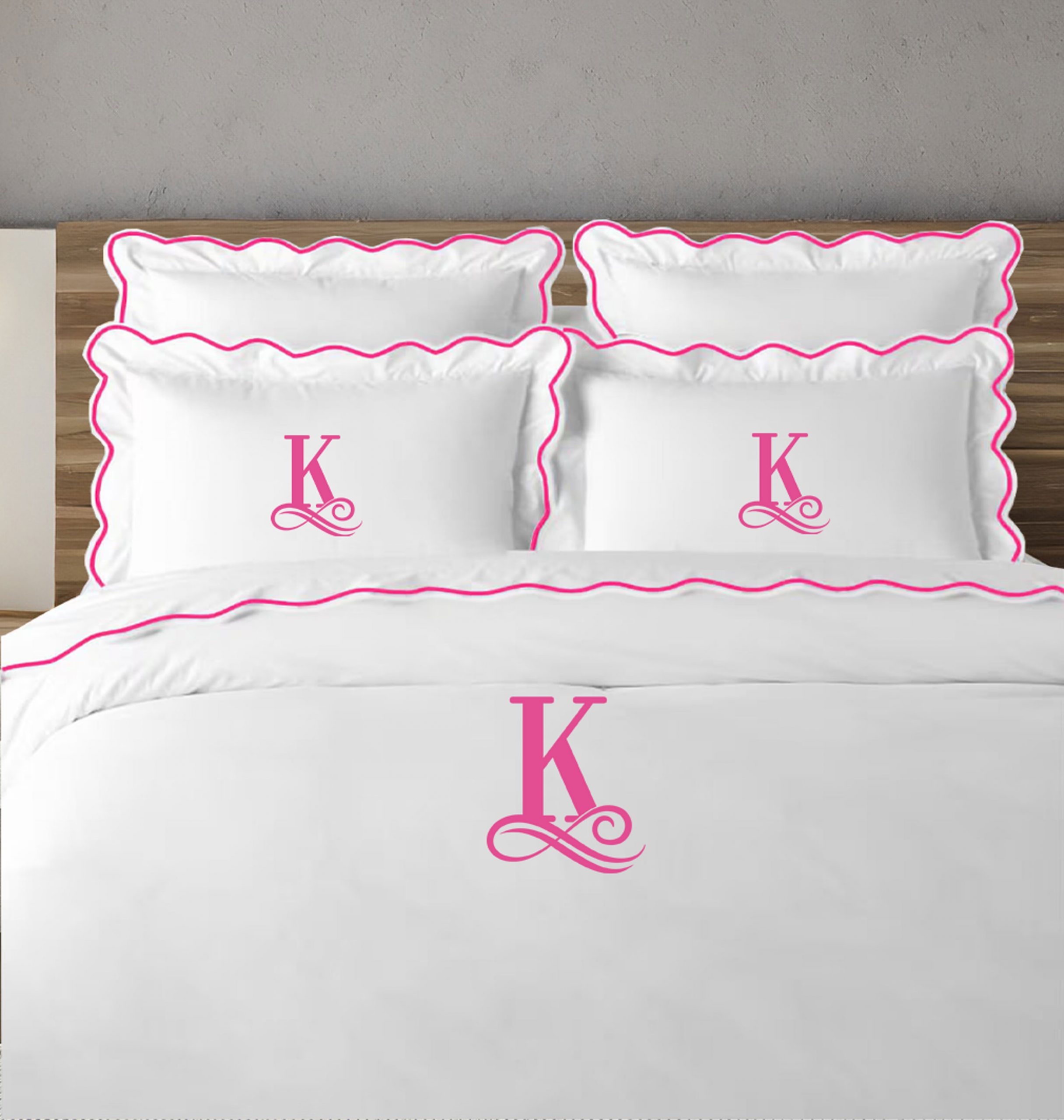 Personalized Monogram 400 Thread Count white 100% Cotton Sateen Hotel Stitch scalloped Embroidery Duvet Cover set - Image 4