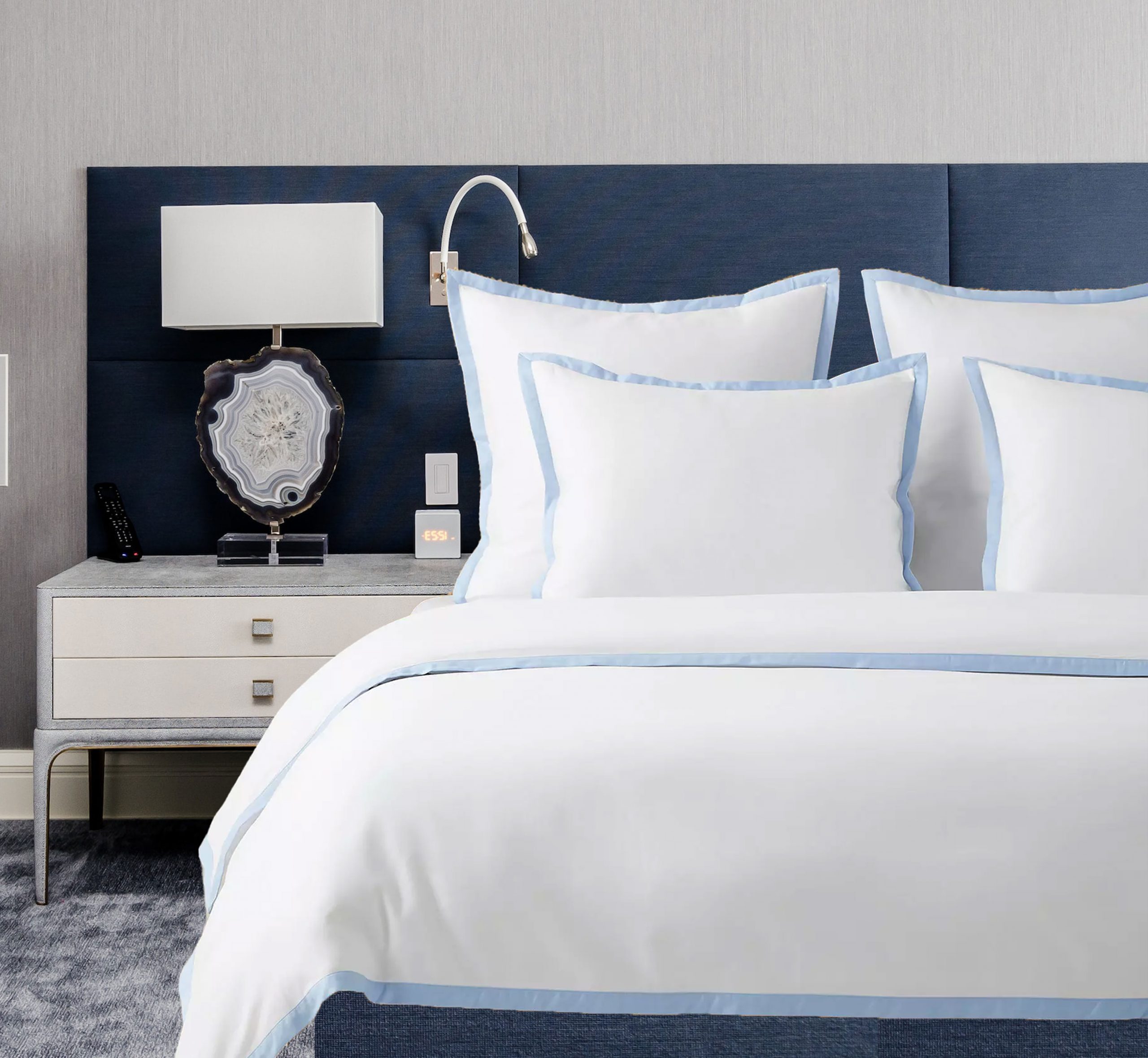 400 Thread Count white 100% Cotton Sateen Hotel Stitch Edge Border Frame Duvet cover set