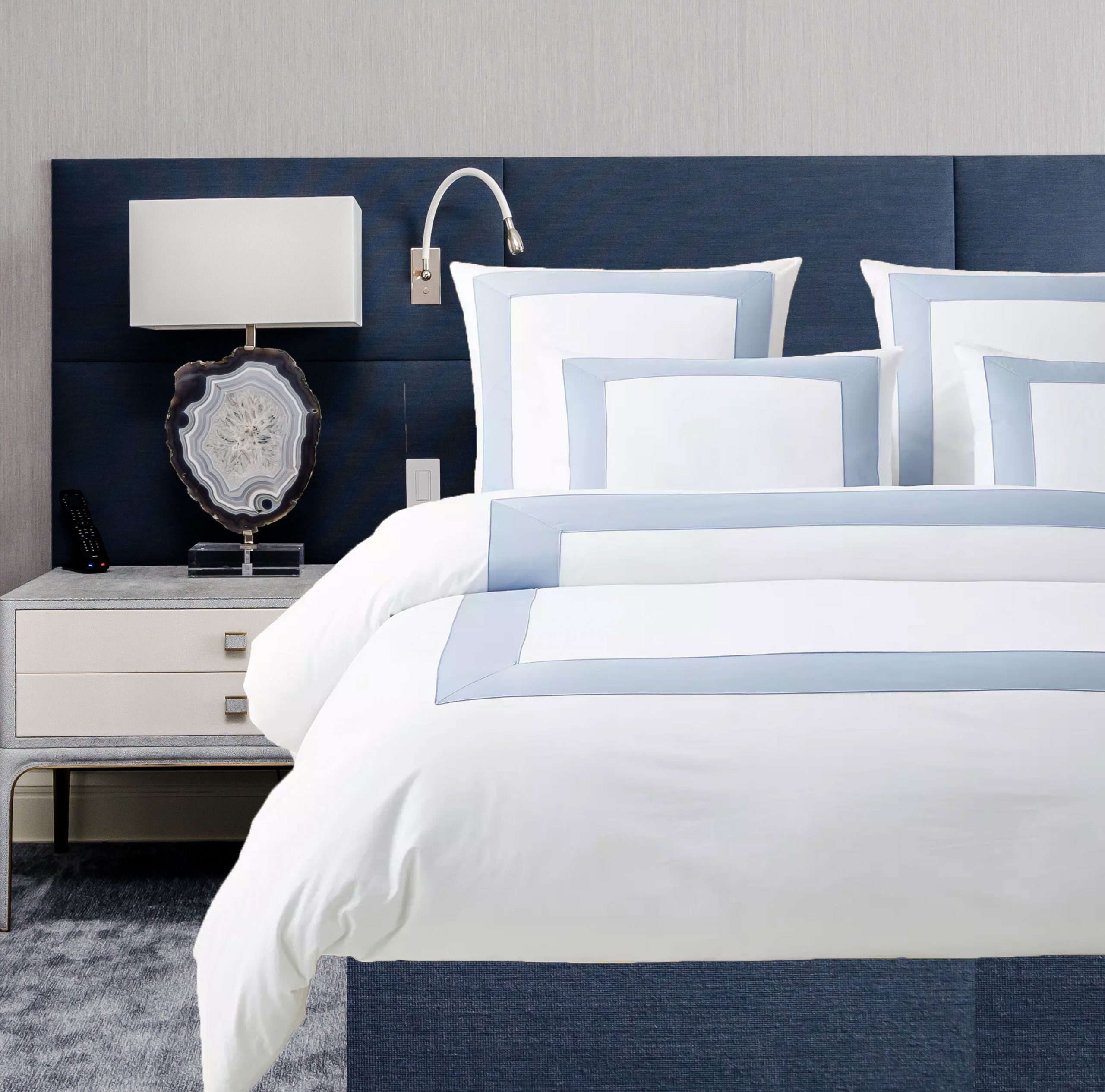 400 Thread Count white Cotton Sateen Hotel Stitch Border Frame duvet cover set - Image 6