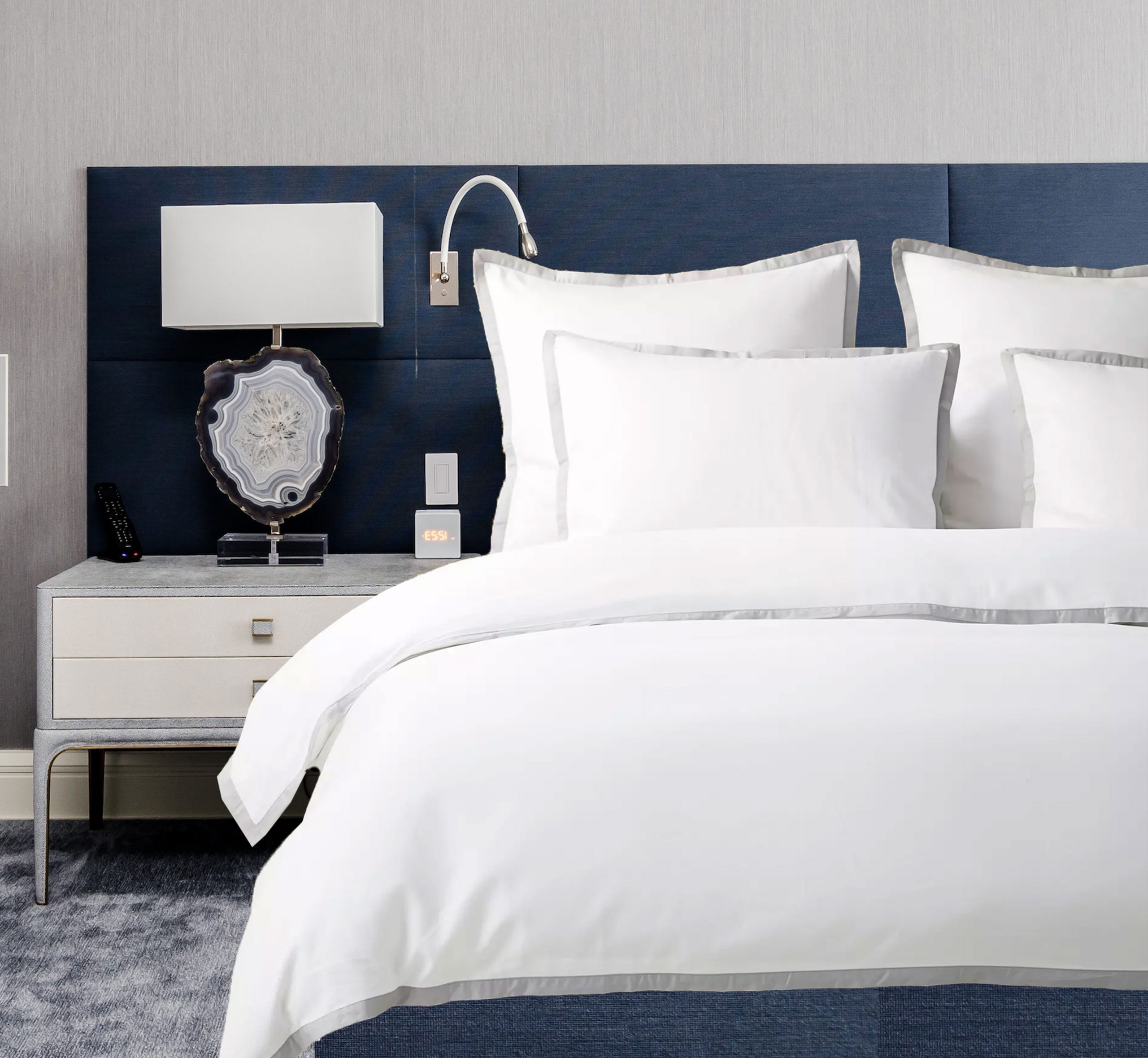 400 Thread Count white 100% Cotton Sateen Hotel Stitch Edge Border Frame Duvet cover set - Image 3