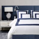 400 Thread Count white Cotton Sateen Hotel Stitch Border Frame duvet cover set