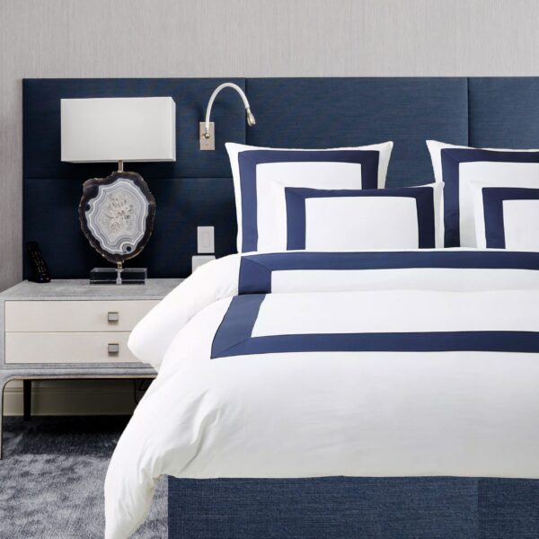 400 Thread Count white Cotton Sateen Hotel Stitch Border Frame duvet cover set
