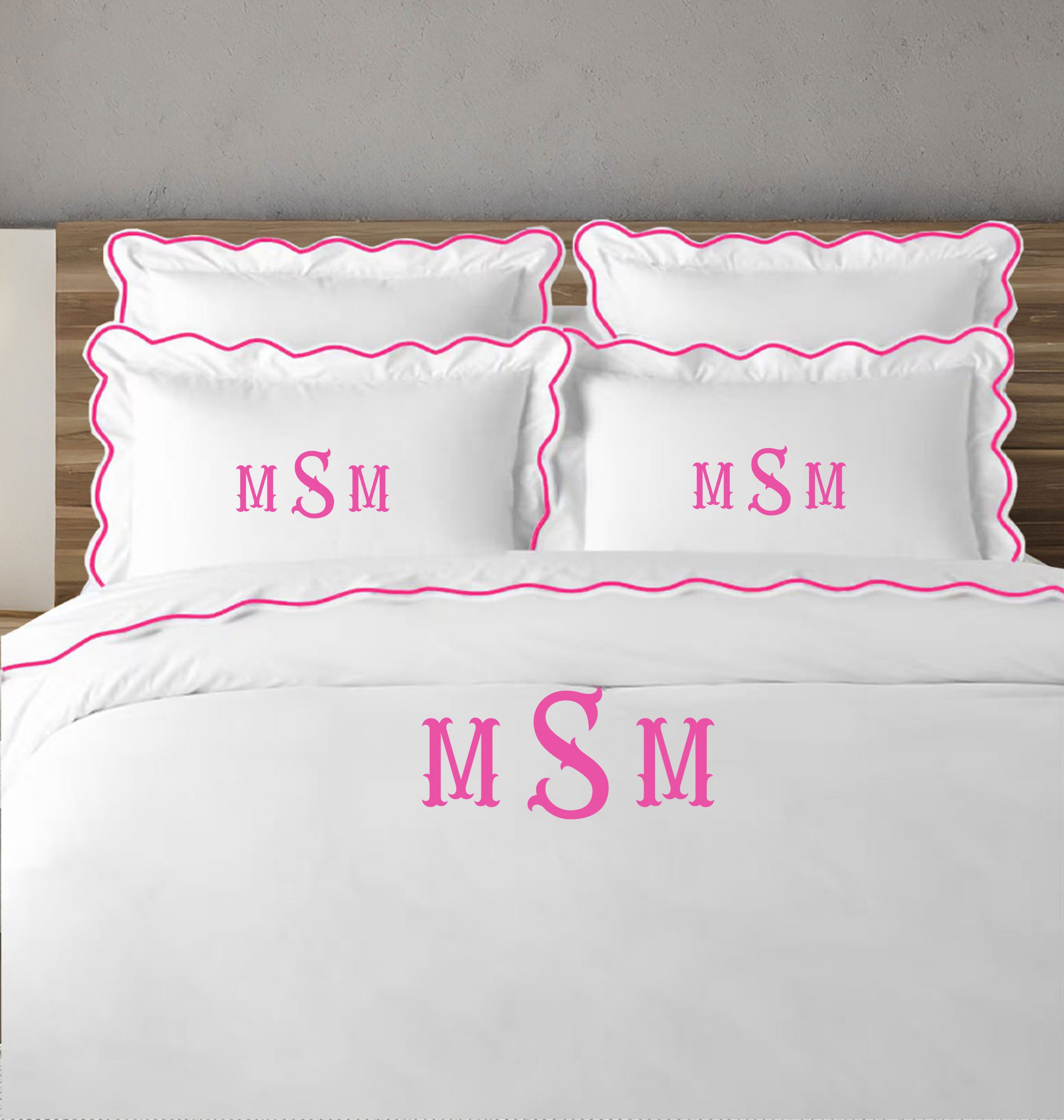 Personalized Monogram 400 Thread Count white 100% Cotton Sateen Hotel Stitch scalloped Embroidery Duvet Cover set - Image 5