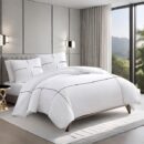 Personalized Monogram 400 Thread Count White 100% Cotton Sateen Hotel Stitch Embroidery Border Duvet Cover set
