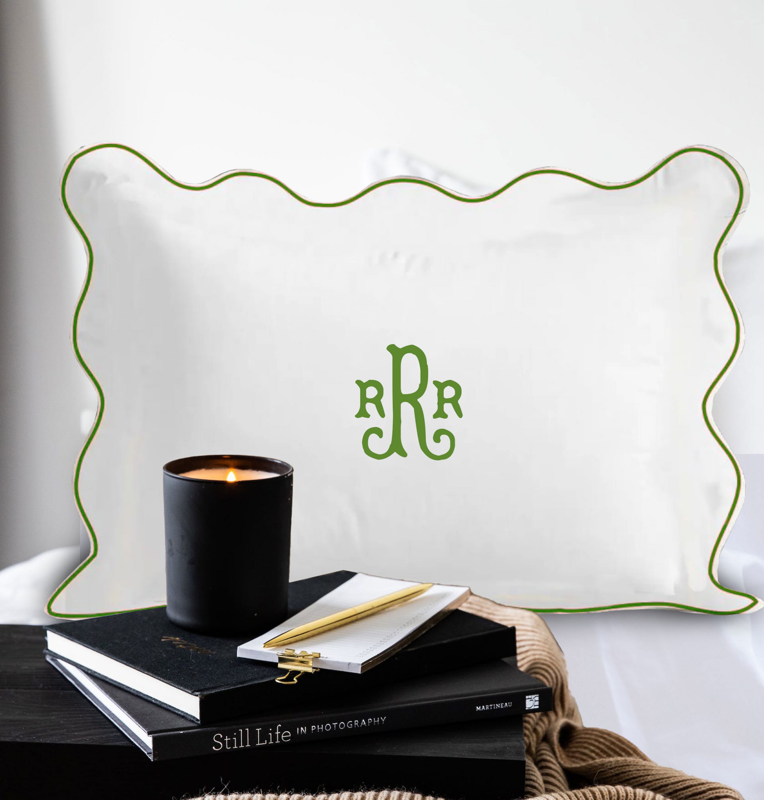 Personalized Monogrammed Pillow Sham with Scalloped embroidery - Image 2