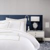 400 Thread Count White Cotton Sateen Hotel Stitch Double Embroidery Border Duvet Cover Set - Image 2