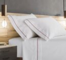 400 Thread Count White 100% Cotton Sateen Single Embroidery Border 4 Piece Sheet Set