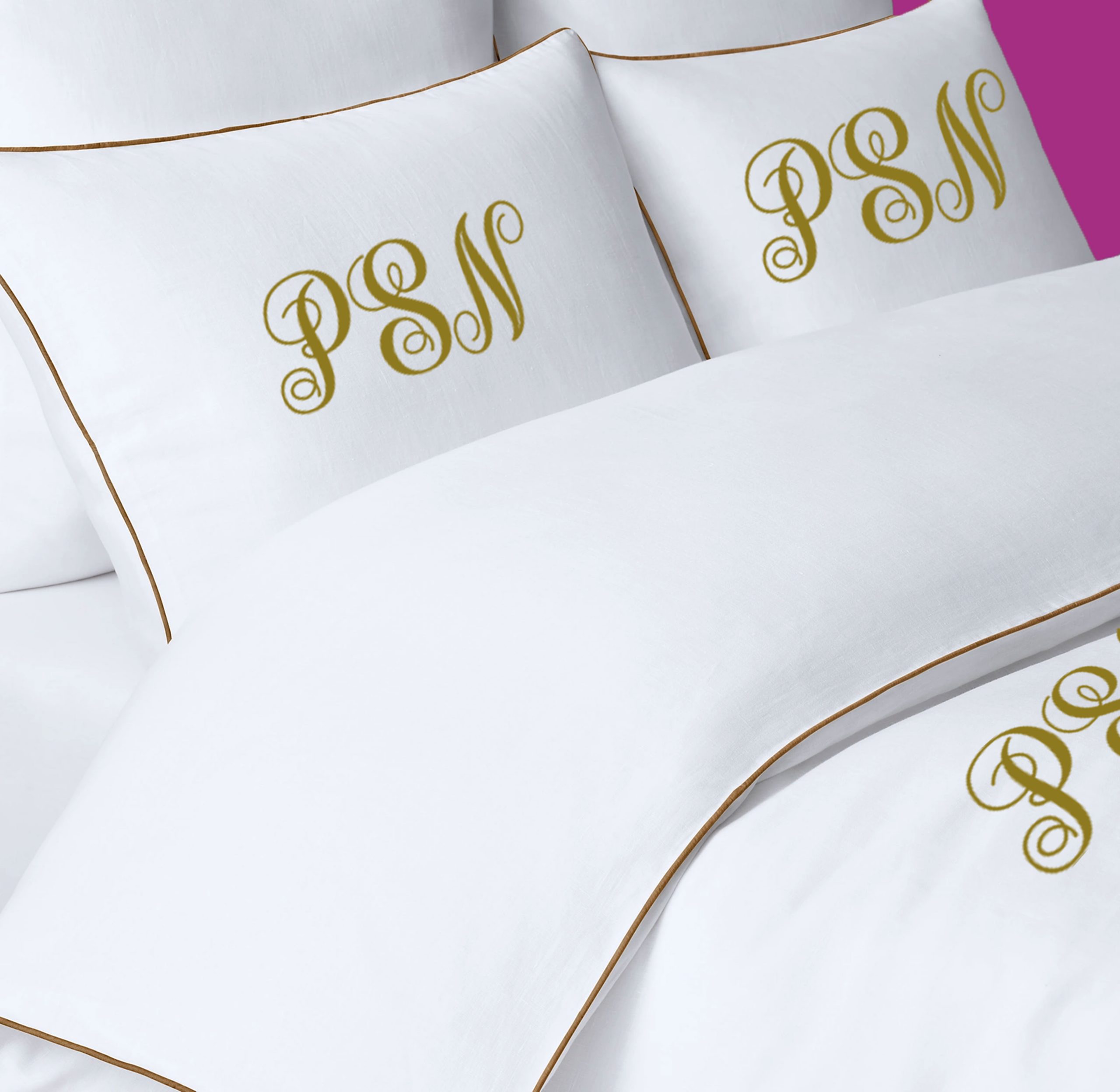 Personalized Monogram 400 Thread Count White 100% Cotton Sateen Hotel Stitch Edge embroidery border Duvet Cover set - Image 2