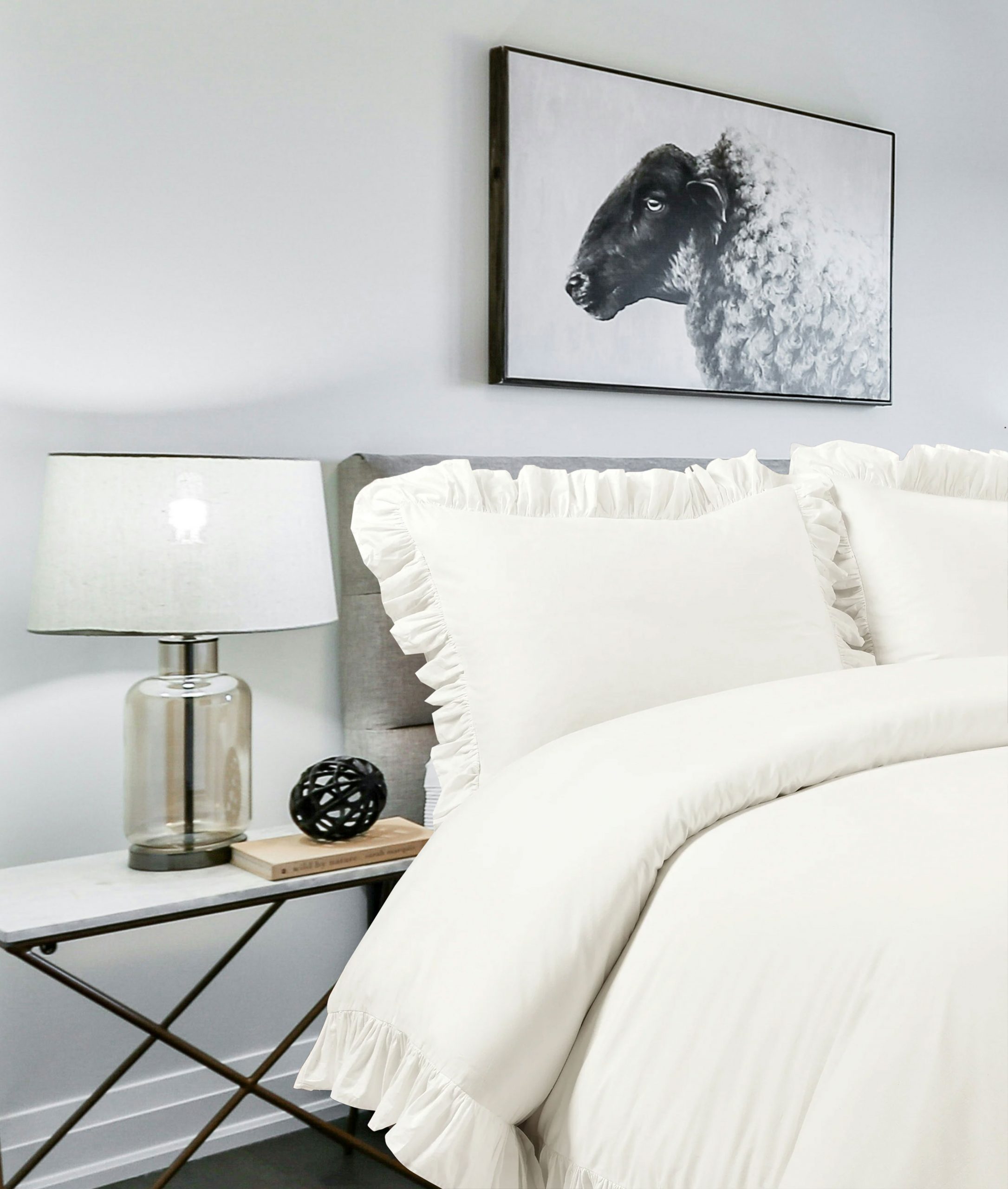 400 Thread Count 100% Cotton Sateen Ruffle Duvet Cover set - Image 4