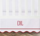 Personalized monogram white100% Cotton Sateen Crib skirt scalloped Embroidery Border with split corners 4-sided skirt fits around the entire Crib