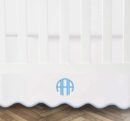 Personalized monogram white100% Cotton Sateen Crib skirt scalloped Embroidery with split corners 4-sided skirt
