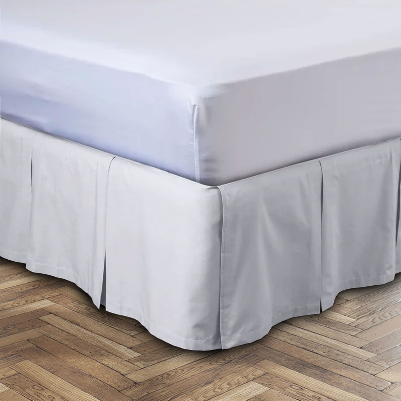400 Thread Count White Cotton Sateen Pleated Bed skirt Three Sided Coverage with Platform - Image 3