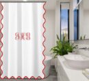 Personalized Monogram scalloped Embroidery shower Curtain White 100% Cotton Sateen