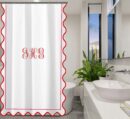 Personalized Monogram White 100% Cotton Sateen scalloped And Border Embroidery shower Curtain