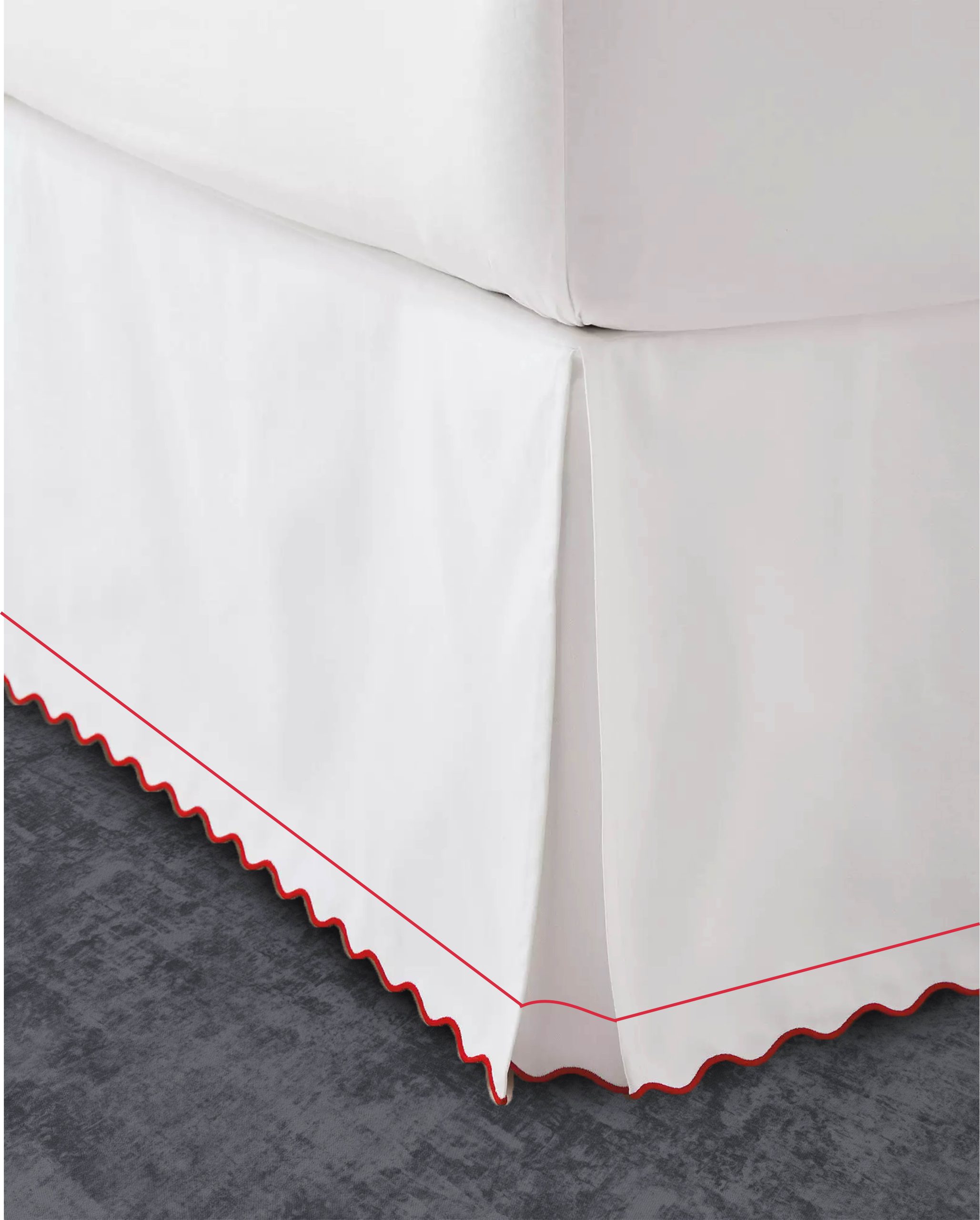 400 Thread Count White Cotton Sateen Scalloped and Border Embroidery Tailored Bed Skirt Three Sided Coverage with Platform - Image 3