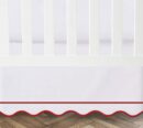 White 100% Cotton Sateen Crib skirt scalloped Embroidery with Border with split corners ; 4-sided skirt fits around the entire crib
