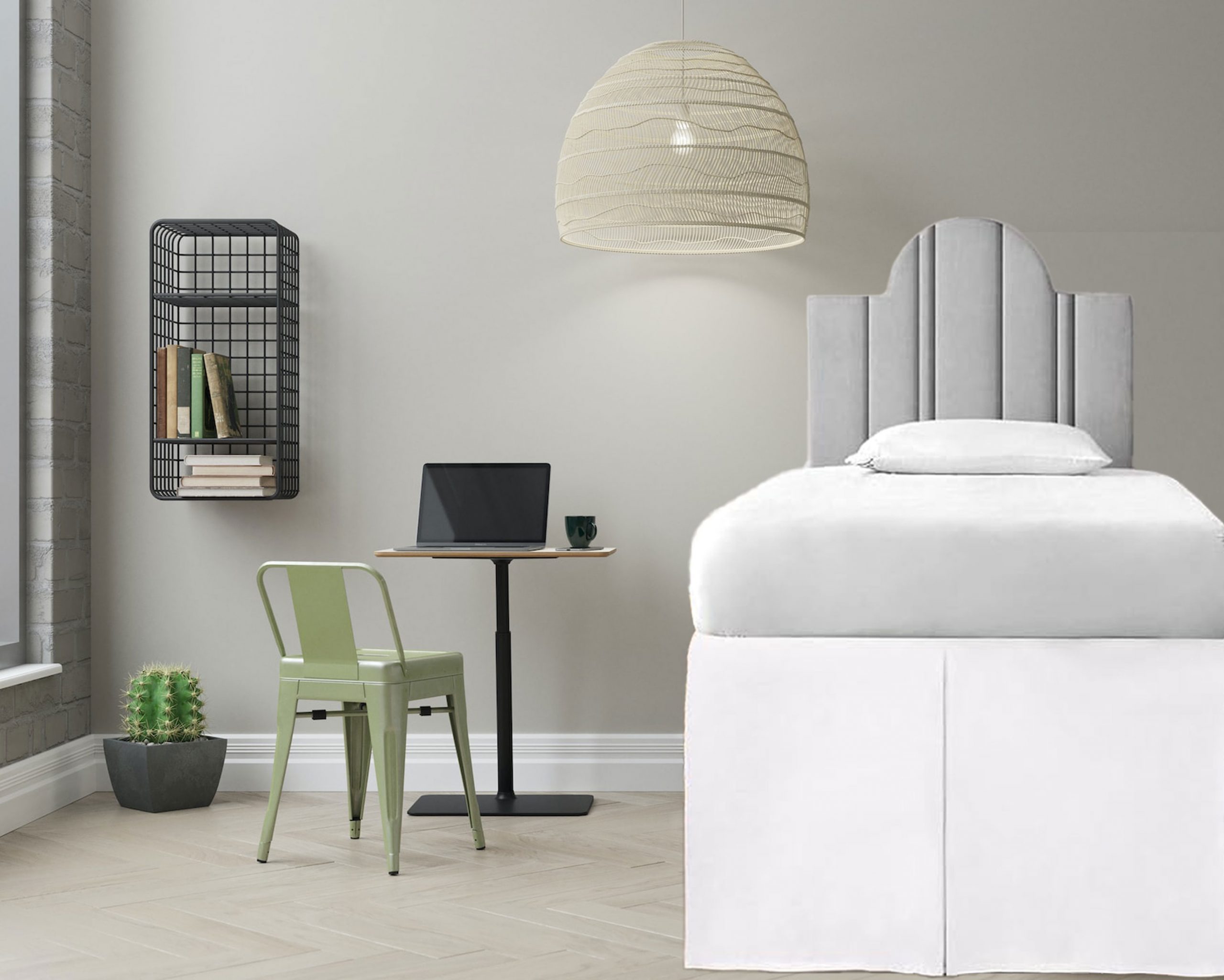 Dorm Room Single border Bed Skirt – Covers the Entire Long Side: Bed Skirt for Raised Dorm Room Beds