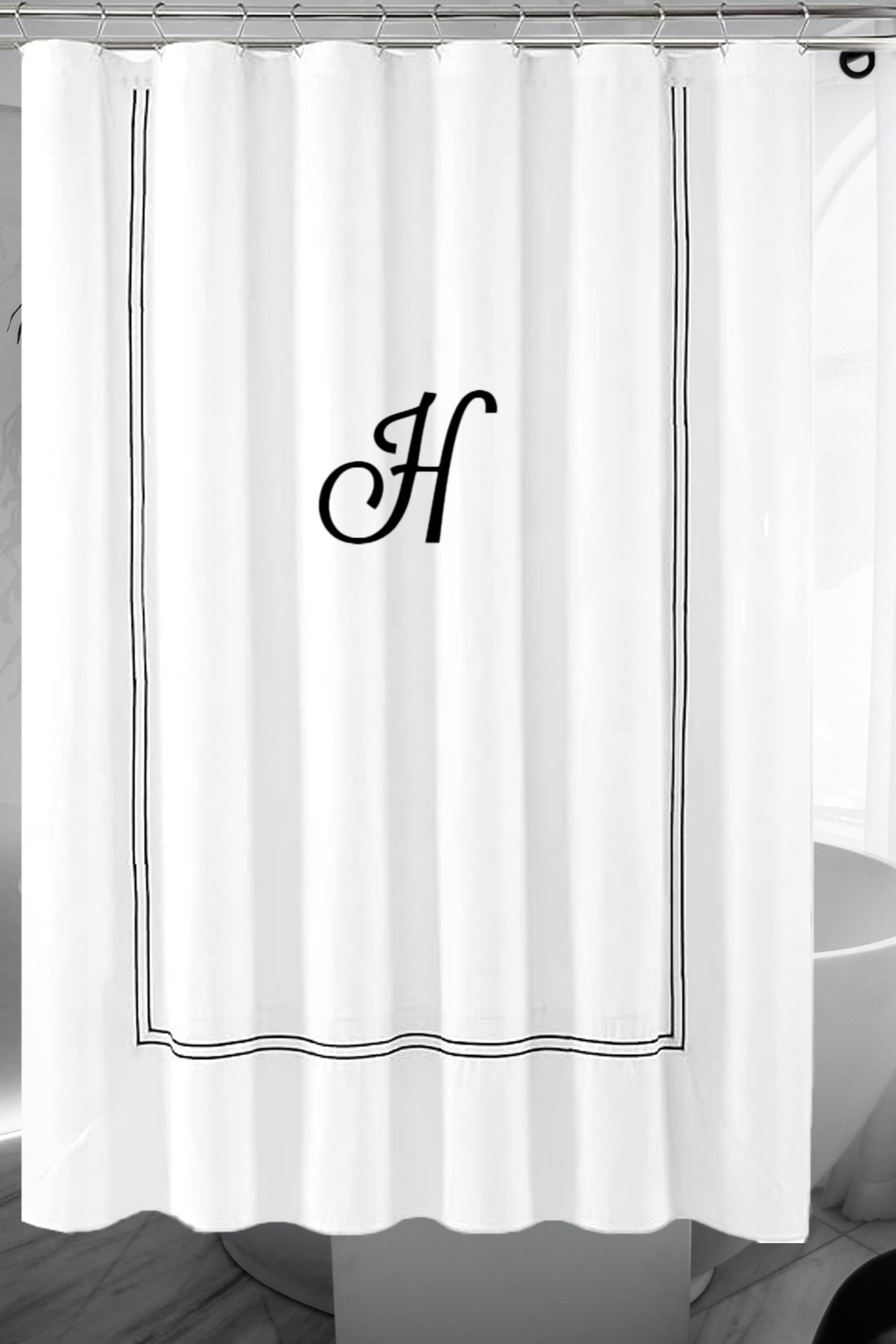 Personalized Monogram White 100% Cotton Sateen double Embroidery Border Curtain - Image 3
